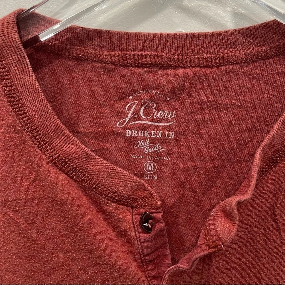 J. Crew Slim Broken-In Short Sleeve Henley Cotton Medium Red